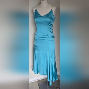 Satin Slip Dress in Teal SZ 00